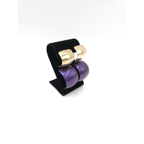 Vintage Large Metal Dangle Purple Gold Statement Earrings 80s 2.5" - Picture 3 of 7